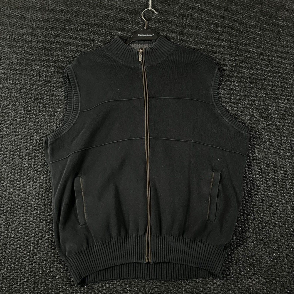 Alex Cannon Mens Black 100% Cotton‎ Full Zip Sweater Vest Mock Neck Large